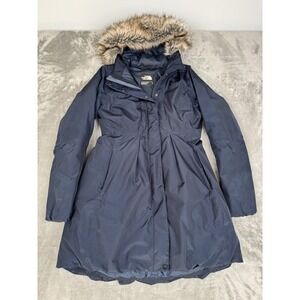 North Face 550 Goose Down Parka Womens Small S Blue Hooded Dryvent Jacket Coat